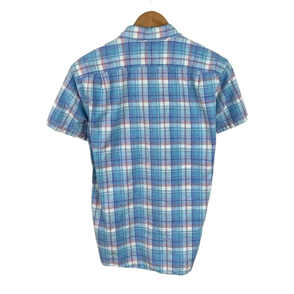 BF42 Mens J. Crew Homespun Slim Fit Plaid Short Sleeve Button Down Shirt L